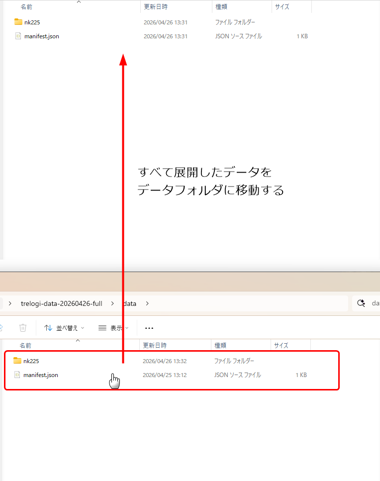 nk225フォルダとmanifest.jsonをデータフォルダへ移動