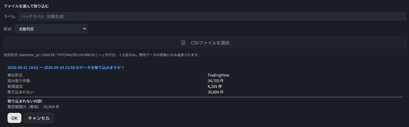 ファイルを選んで取り込むときの確認